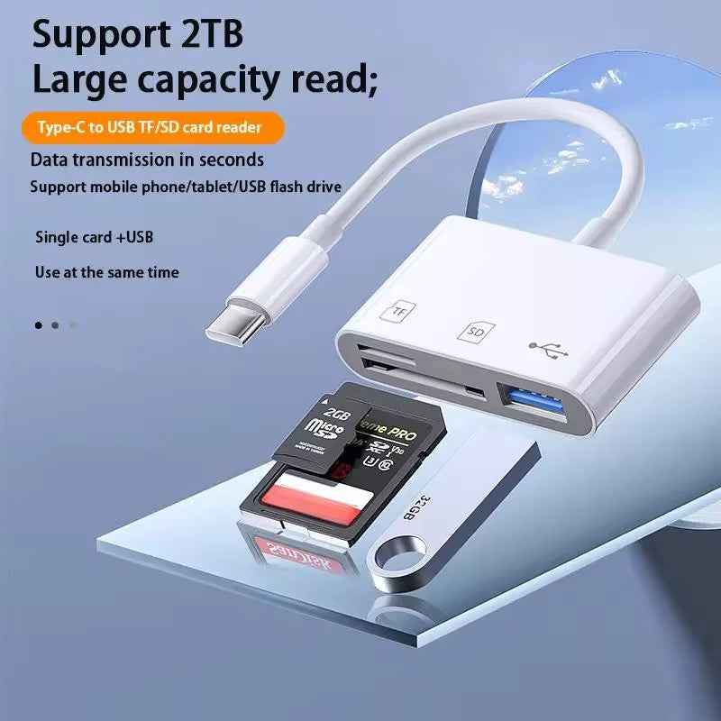 3-in-1 USB OTG TF/ SD Card Reader Adapter With Type-C interface for External Storage- Iphone, Ipad, laptop
