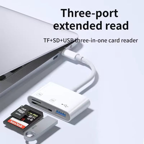 3-in-1 USB OTG TF/ SD Card Reader Adapter With Type-C interface for External Storage- Iphone, Ipad, laptop