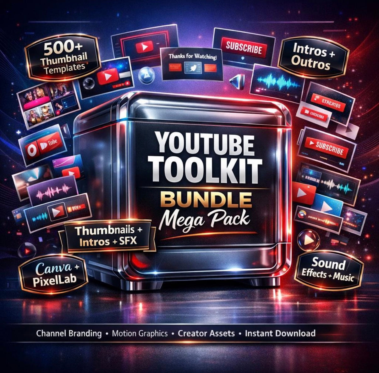 ALL-IN-ONE CREATOR MEGA PACK (Thumbnails, Intros, Outros, Sound Effects, Fonts, Banners, Lower Thirds, Transitions..+)