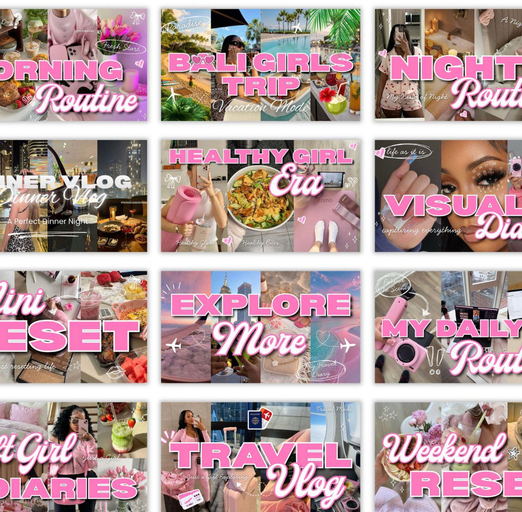 Lifestyle Vlogger YouTube Thumbnail Templates | Pink Girly Canva Thumbnail Kit | Editable YouTube Branding Templates | Digital Download