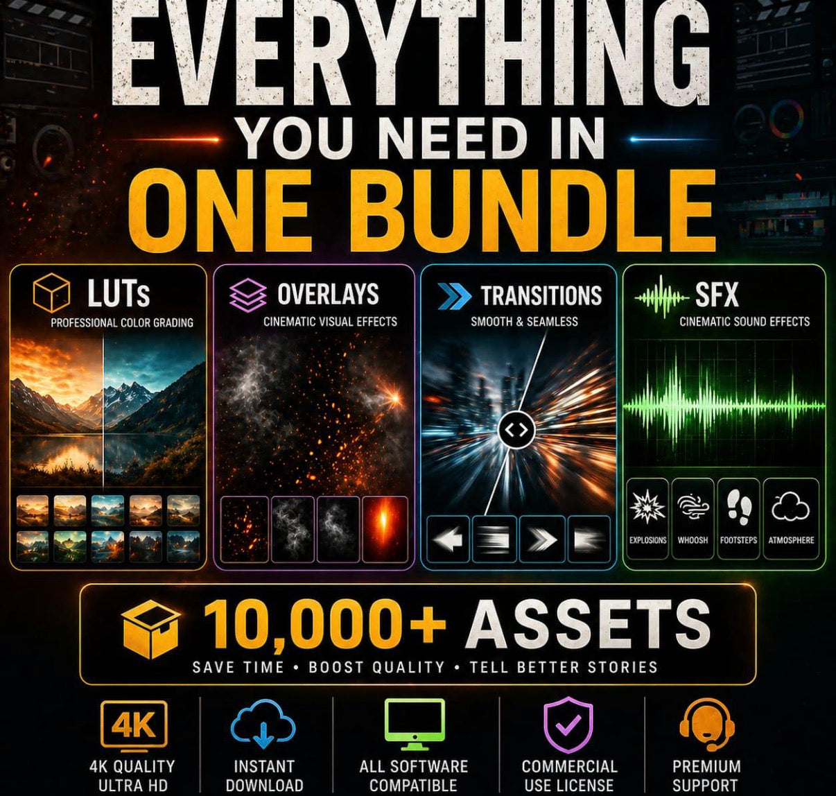 Filmmaker Bundle: LUTs, Transitions, SFX, Overlays (Digital Download)