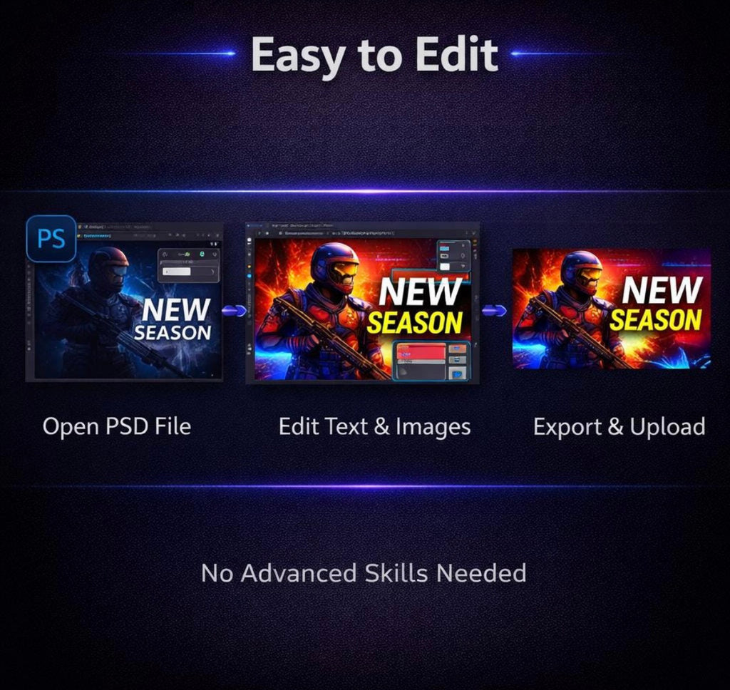 150 Gaming Youtube Thumbnail Templates for streamers, Editable PSD Pack with Bonus Assets
