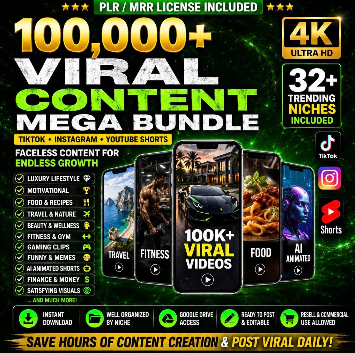 100K+ Viral Reels Bundle, Faceless Content, TikTok, Instagram, YouTube Shorts (Digital Download)
